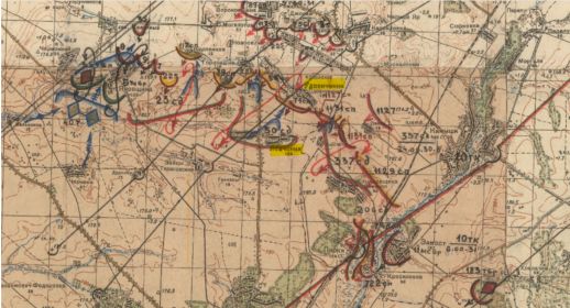 Карта боевой операции в дни августа 1943 г., когда погиб В.Г.Парамонов