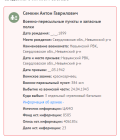сведения с сайта Память народа