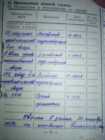 Страничка военного билета "прохождение военной службы"