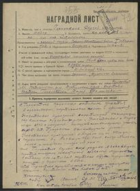 Наградной лист на медаль "ПАРТИЗАНУ ОТЕЧЕСТВЕННОЙ ВОЙНЫ" 1 СТЕПЕНИ - ПОСМЕРТНО.