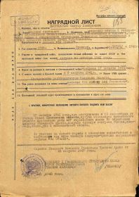 Наградной лист (Медаль «За боевые заслуги»)
