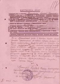 Наградной лист