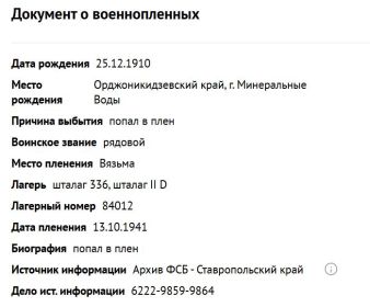 Информация с сайта Память народа