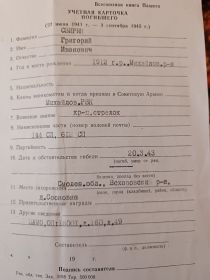 Учётная карточка погибшего