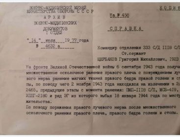 Справка Военно-медицинского музея Министерства Обороны СССР