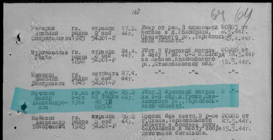 Донесение о безвозвратных потерях