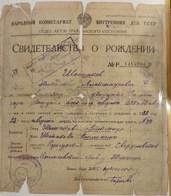 СВИДЕТЕЛЬСТВО О РОЖДЕНИИ