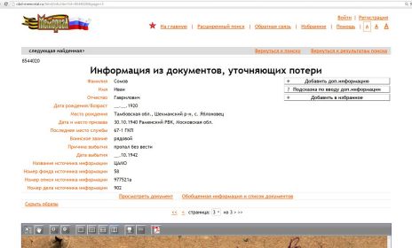 Источник информации - ЦАМО