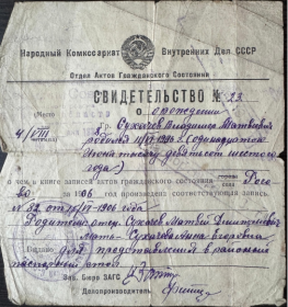 Свидетельство о рождении