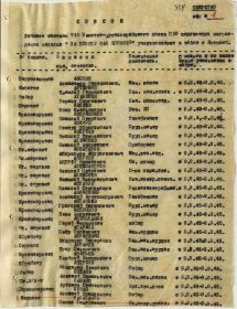 Список личного состава 742 зенап ПВО, подлежащего награждению медалью "За победу над Японией"
