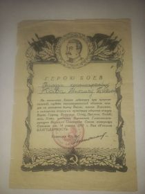 Благодарность за отличный боевые действия на западном берегу Вислы