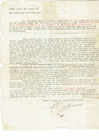Письмо Жюля Линзмо, командира 4-го Батальона 012 Корпуса Армии Бельгийских партизан