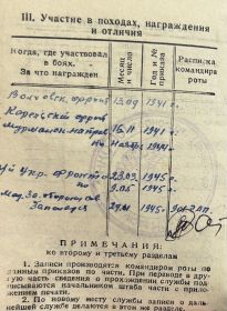Выписка об участии на Фронтах