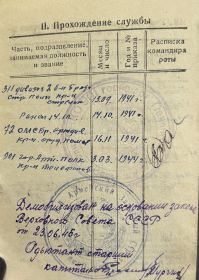 Выписка о демобилизации и годах службы