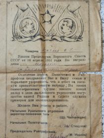 Поздравительный адрес к награждению правительственной наградой