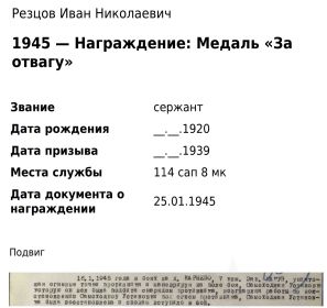 Наградной лист