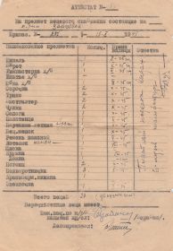 Аттестат на предмет вещевого снабжения