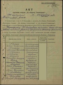 Первая страница приказа или указа. Медаль "За оборону Ленинграда".
