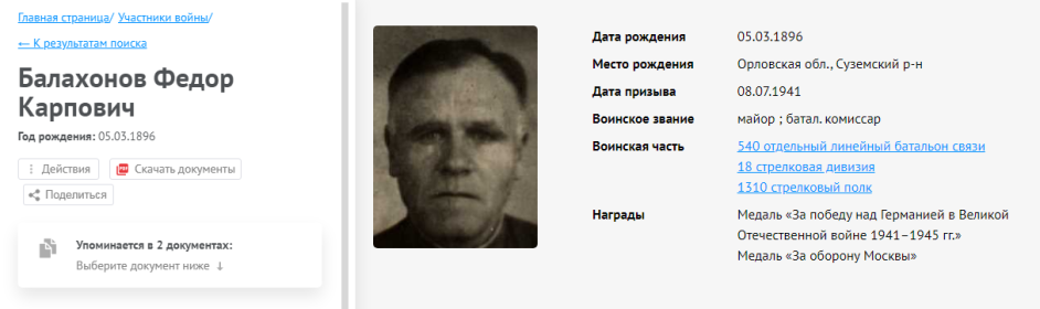 Информация с сайта Память народа
