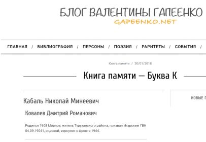 Книга Памяти. Гапеенко Валентина.