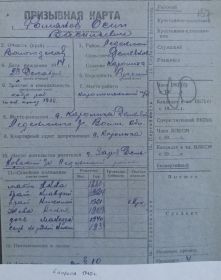Призывная карта 1940 г.