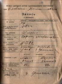 Запись о рождении в Книге ЗАГС