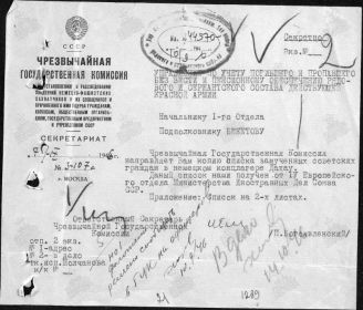 Титульный лист "Списка, из 92 фамилий, членов подпольной антифашистской организации советских военнопленных “БРАТСКОГО СОЮЗА ВОЕННОПЛЕННЫХ”, расстрелянных в концентрационном лагере Дахау.".