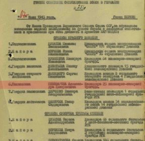 Приказ о награждении орденом Красное Знамя