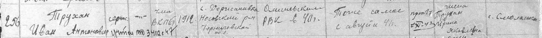 Строка из ведомости Олишевского РВК за 1947 год.