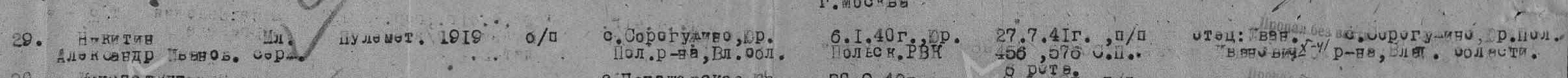 Строка ведомости Юрьев-Польского РВК за 1947 год.