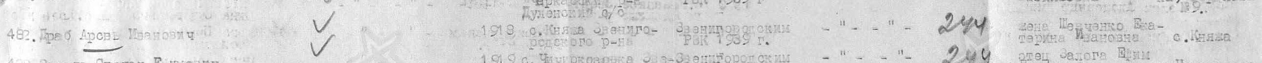 Строка ведомости Звенигородского РВК за 1946 год. Разыскивала жена.