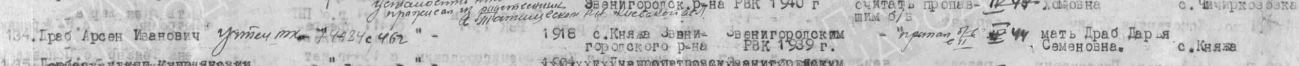 Строка ведомости Звенигородского РВК за 1946 год. Разыскивала мать.