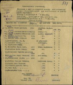 29 марта 1944 г. Красноярскому горвоенкому. Список команды военнообязанных, годных к нестроевой службе, для использования на работах взамен строевиков. Дуля В.Ф.