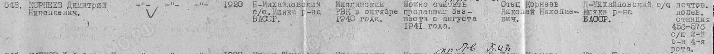Строка ведомости Миякинского РВК за 1947 год.