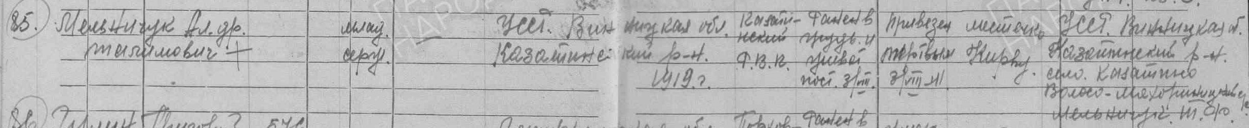 Строка ведомости 233 ОМСБ. Значится с отчеством Тилимович.