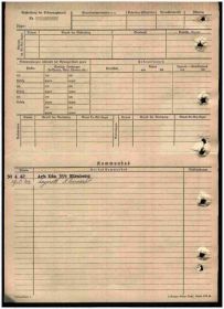 Персональная карточка военнопленного. Stalag XIII A, Sulzbach-Rosenberg.  Оборотная сторона
