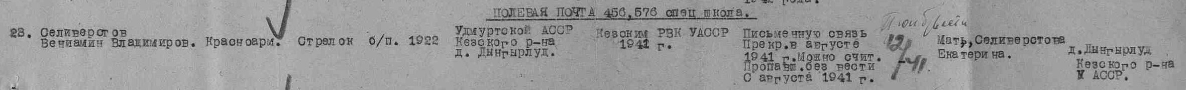 Строка ведомости Кезского РВК за 1946 год.