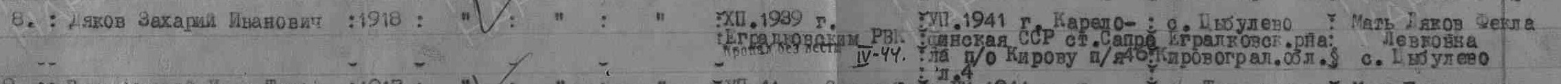 Строка ведомости Елизаветградского РВК за 1948 год.