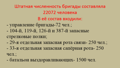 Состав 39 запасной стрелковой бригады (дивизии)
