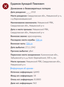 сведения с сайта Память народа