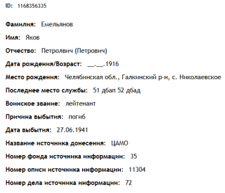 сведения с сайта "ОБД Мемориал"