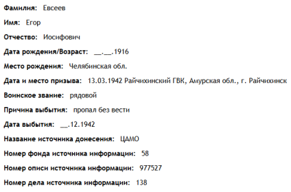 сведения с сайта "ОБД Мемориал"