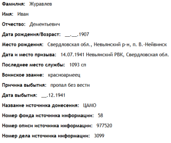 сведения с сайта" ОБД Мемориал"