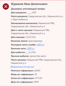 сведения с сайта" Память народа"