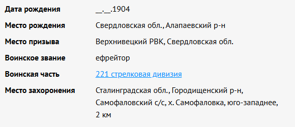 сведения с сайта "Память народа"