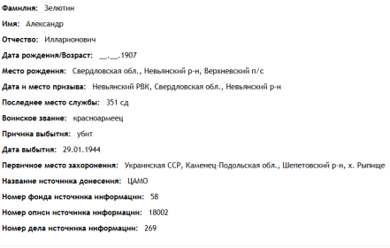 сведения с сайта "ОБД Мемориал"