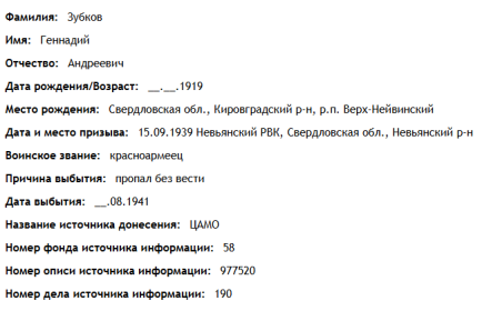 сведения с сайта "ОБД Мемориал"