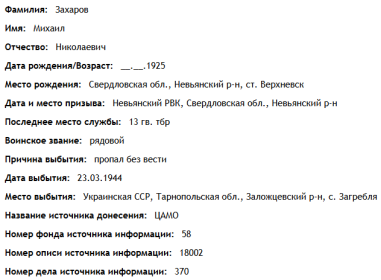 сведения с сайта "ОБД Мемориал"