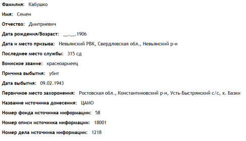 сведения с сайта "ОБД МЕМОРИАЛ"