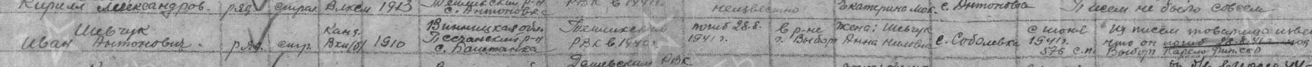 Строка ведомости РВК за 1946 год.
